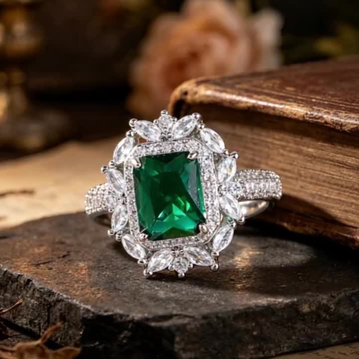 Women's Engagement Ring, Luxury Fashion Square Flower Design
